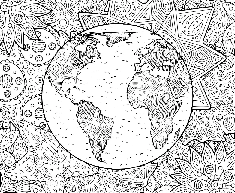 Coloriage La Planète Terre Et Son Environnement - Adulte à imprimer