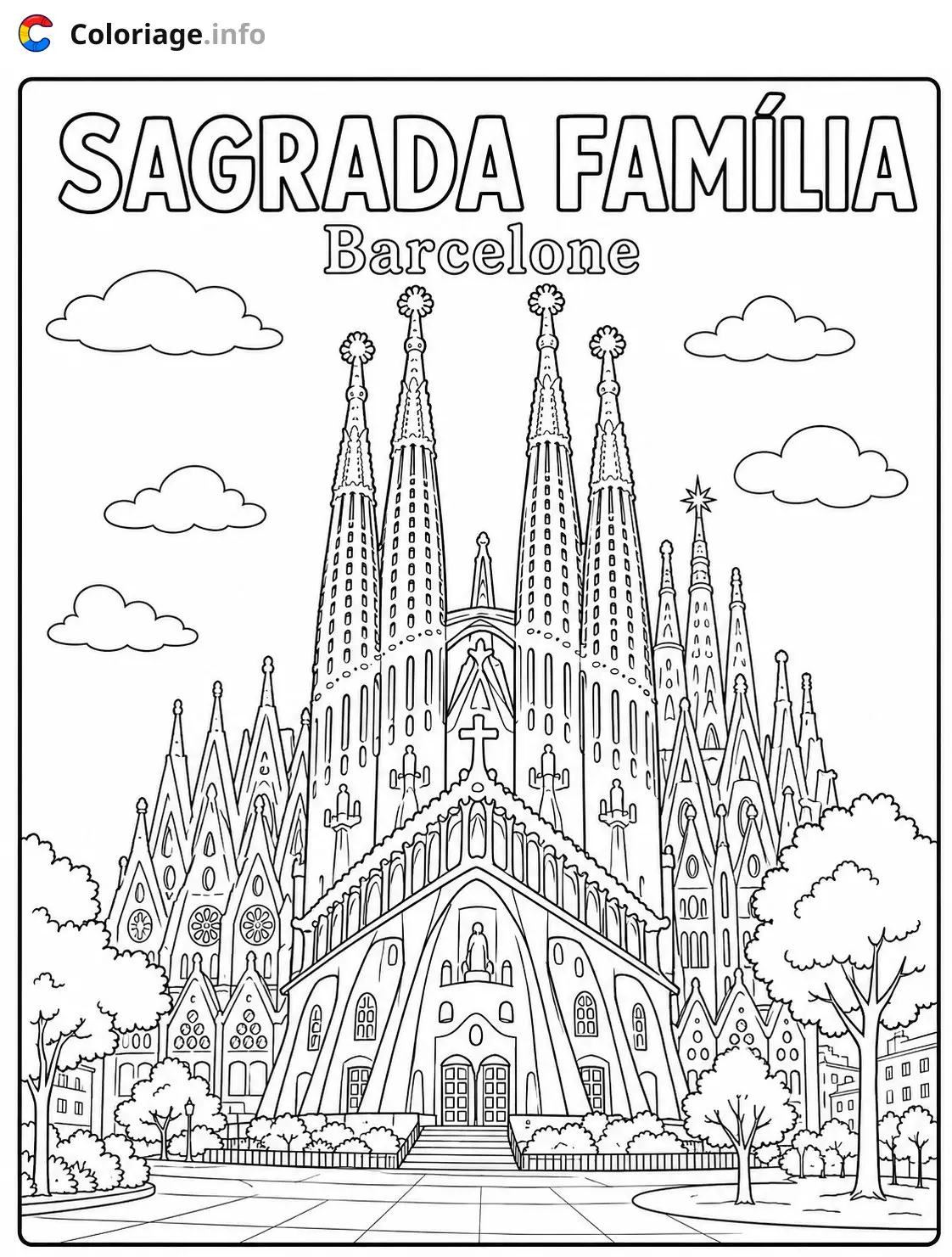 Coloriage La Sagrada Familia Espagne - Monuments à imprimer