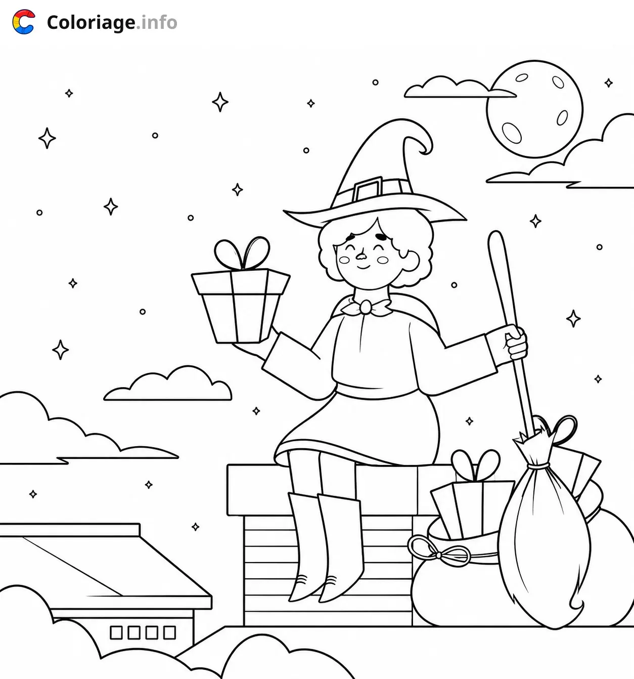 Disegno di La Befana e i suoi doni magici – La Befana – da stampare