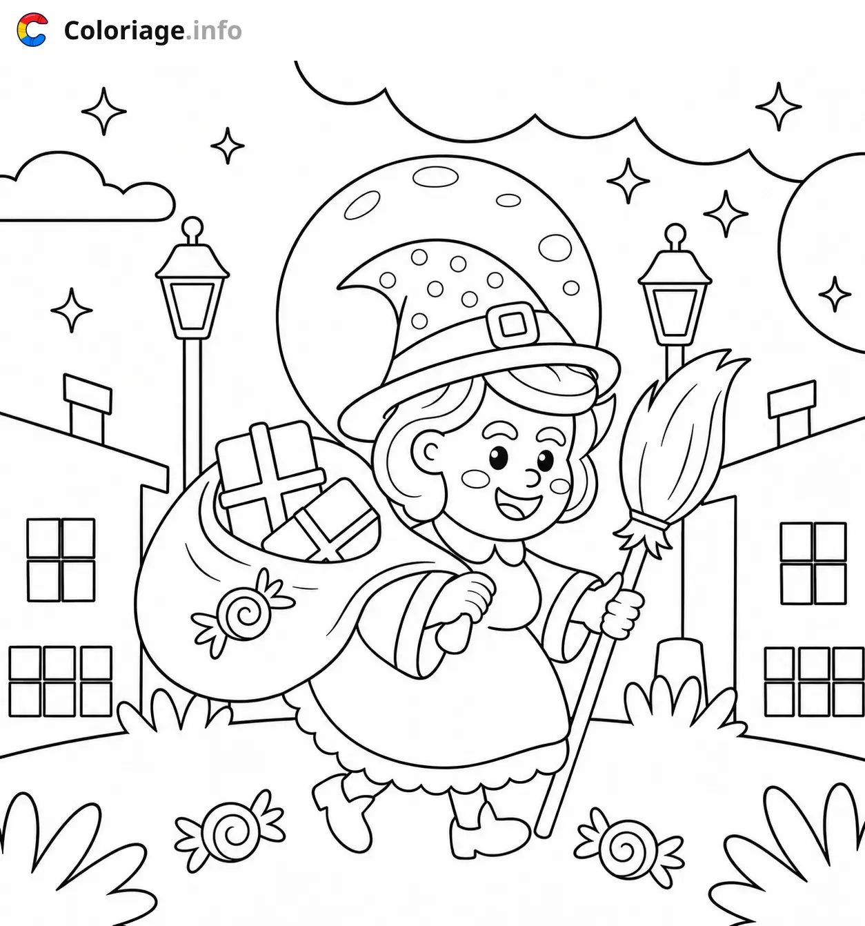 Disegno di La Befana e i suoi doni magici – La Befana – da stampare