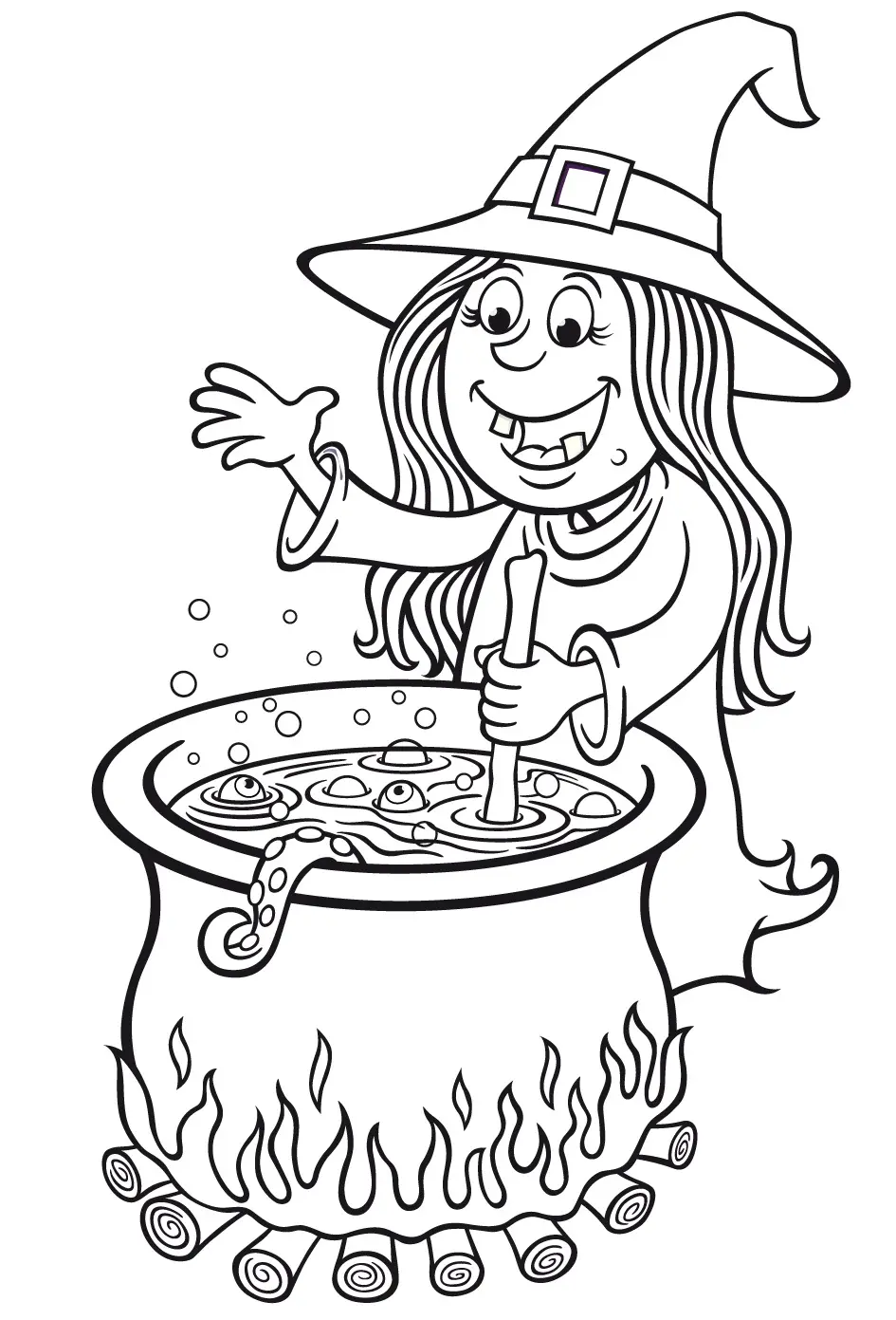 The Witch and Her Cauldron coloring page to print