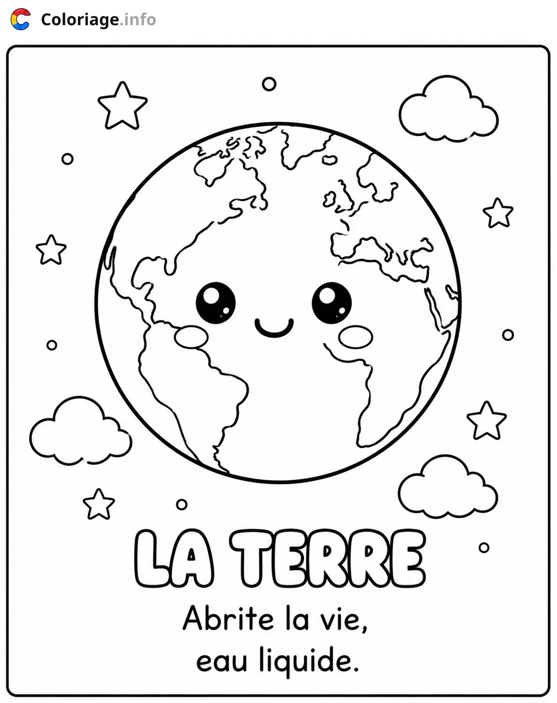 Smiling Earth with Liquid Water coloring page – Planète – to print