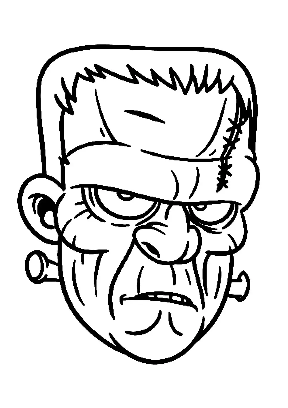 Coloriage La Tête De Frankeinstein Pas Très Content - Frankenstein à imprimer
