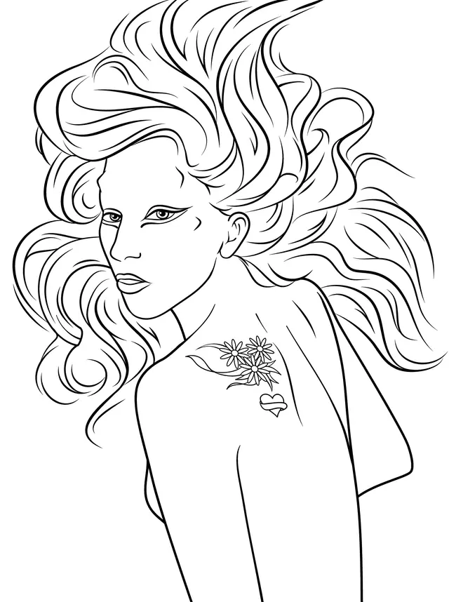 Coloriage Lady Gaga Célébrité Star - Fille ado à imprimer
