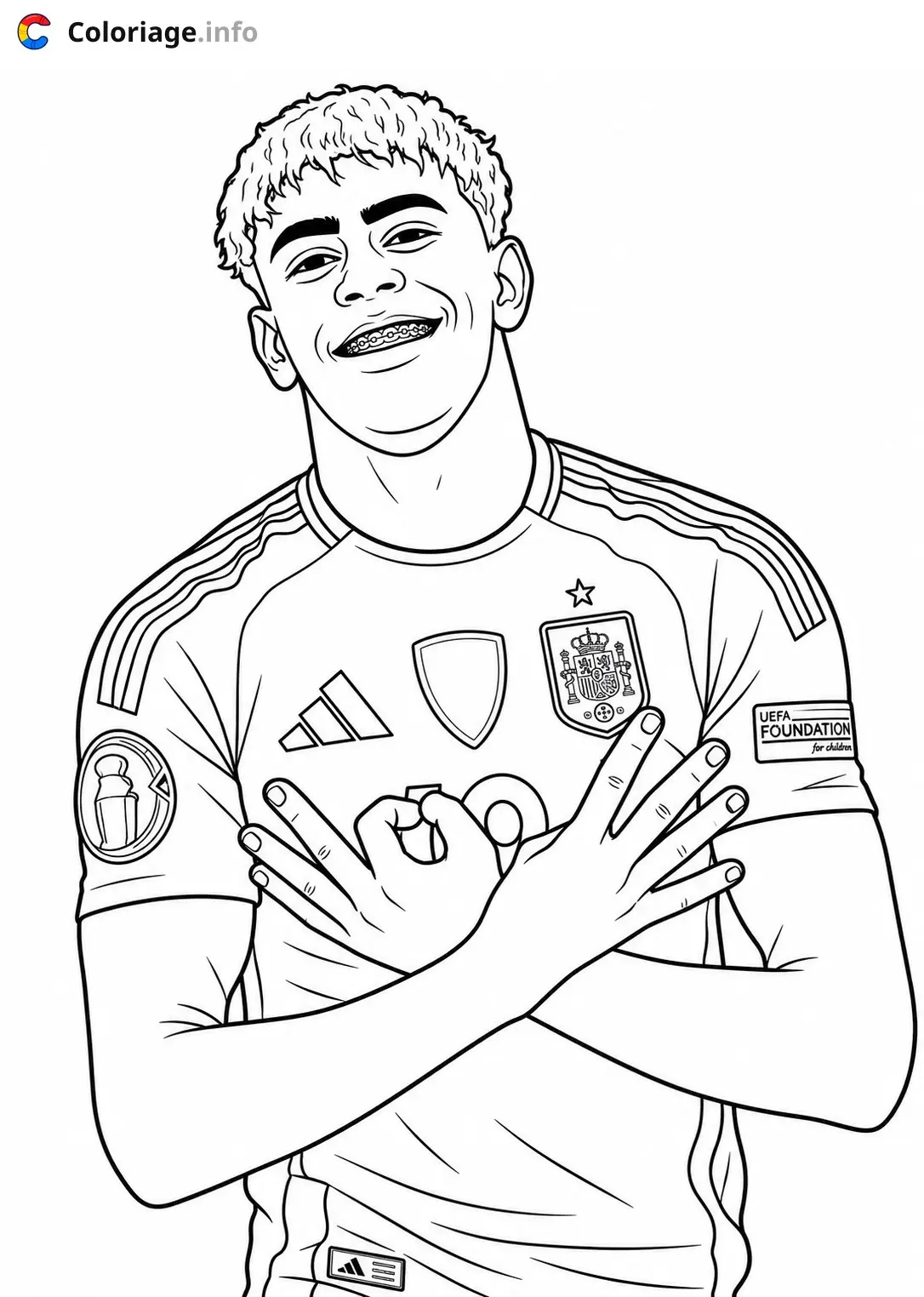 Coloriage Lamine Yamal Footballeur espagnol souriant - Lamine Yamal à imprimer