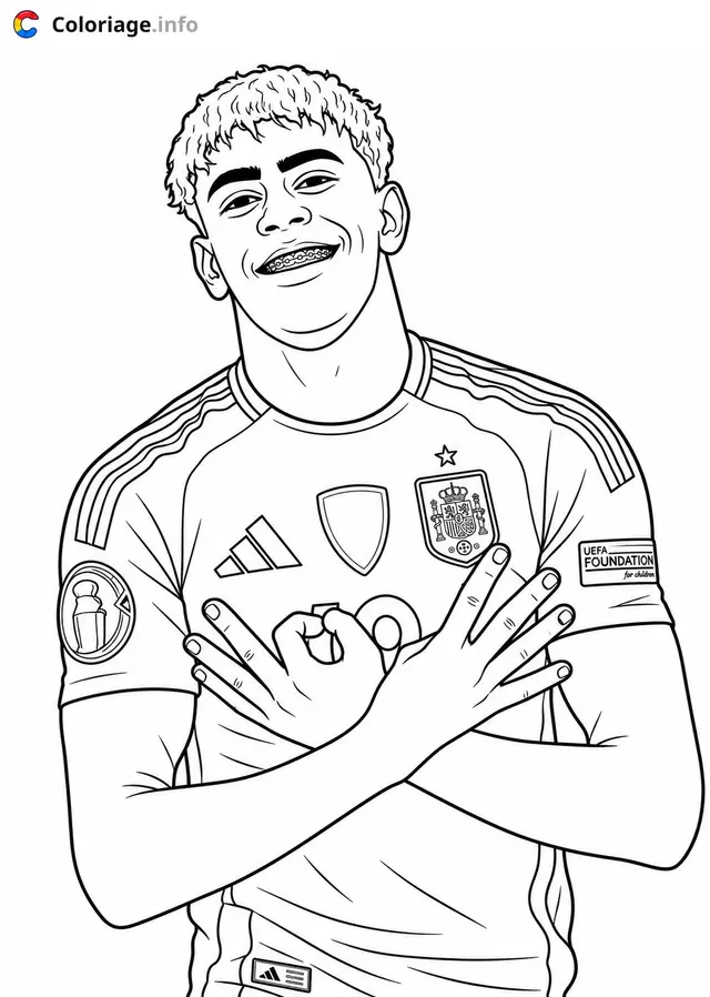 Coloriage Lamine Yamal Footballeur espagnol souriant - Lamine Yamal à imprimer