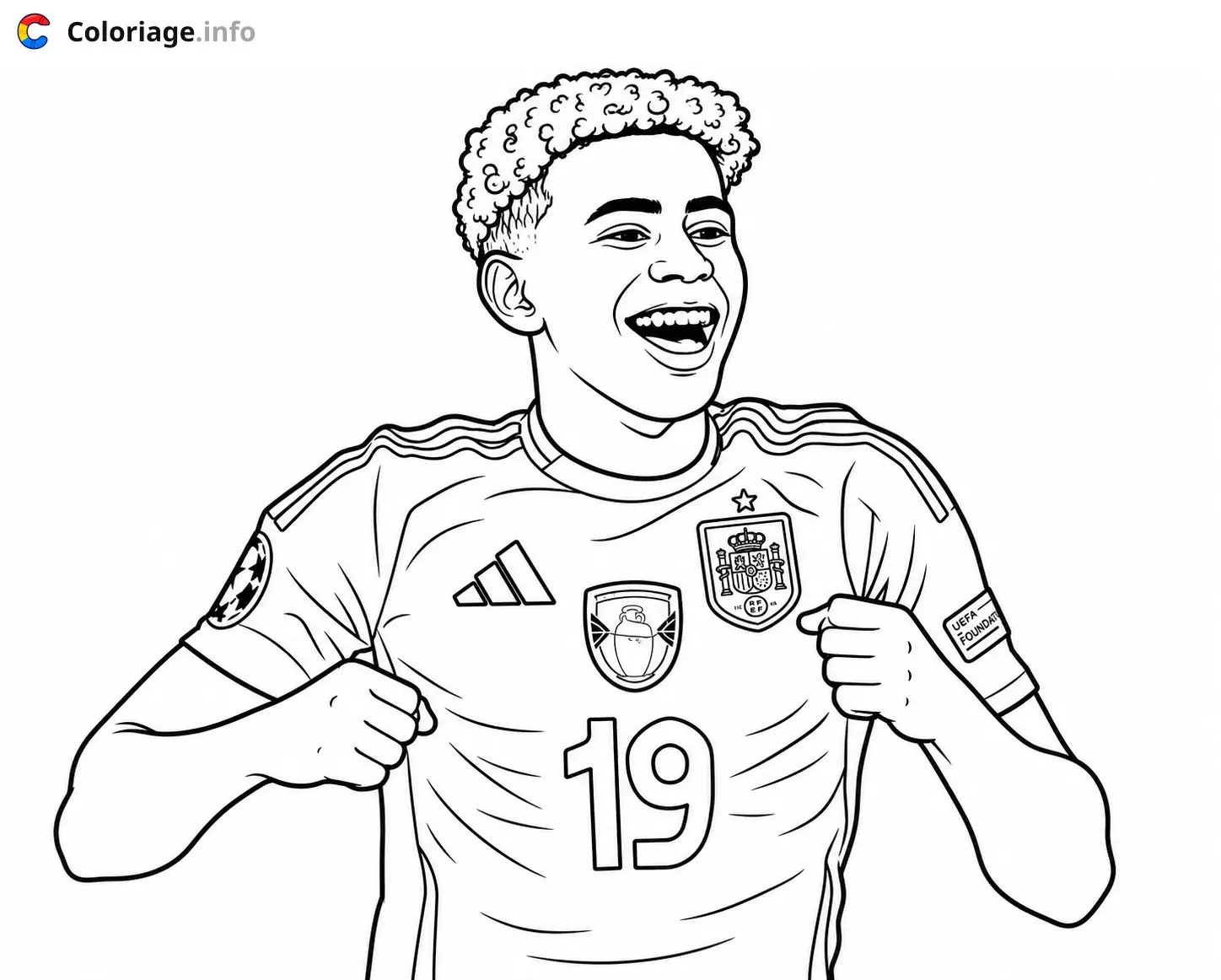 Coloriage Lamine Yamal Joueur de football numéro 19 - Lamine Yamal à imprimer