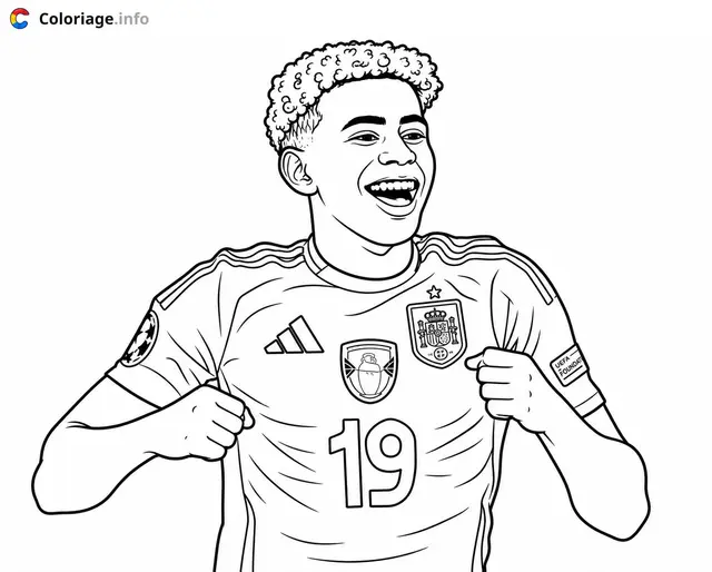 Coloriage Lamine Yamal célébrant avec le pouce levé - Lamine Yamal à imprimer