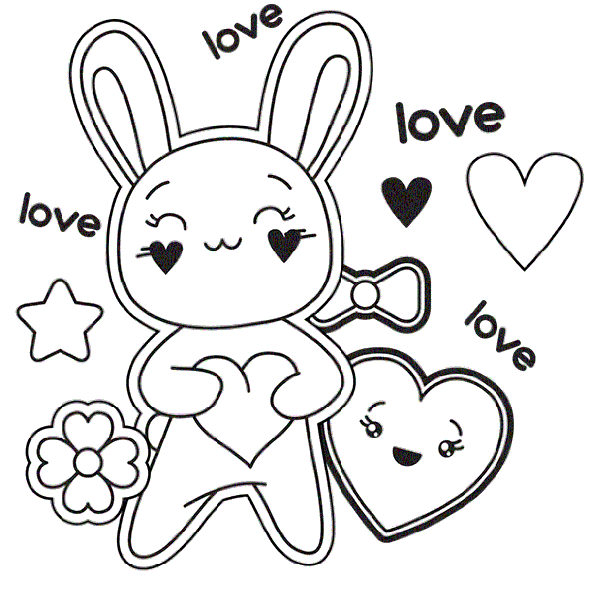 Coloriage Lapin Amoureux Avec Des Cœurs - Lapin à imprimer