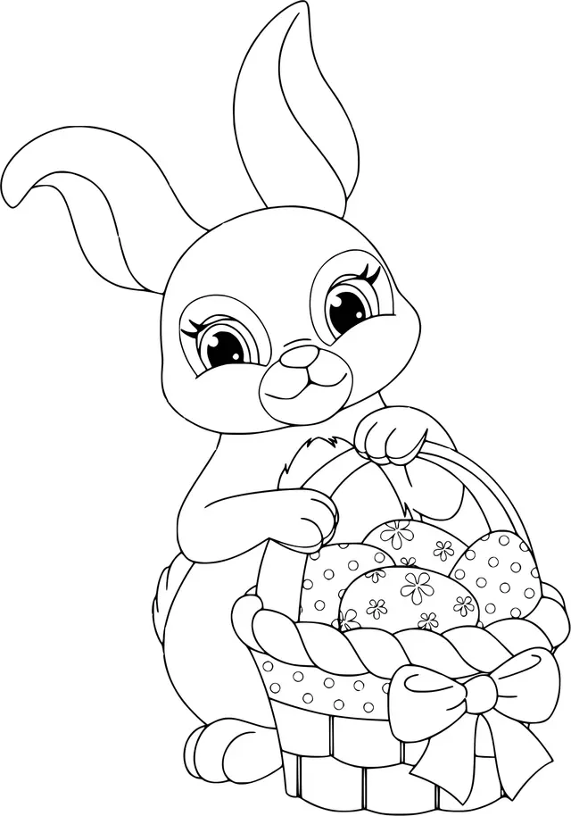 Coloriage Lapin De Pâques Avec Panier Et Ufs - Pâques à imprimer
