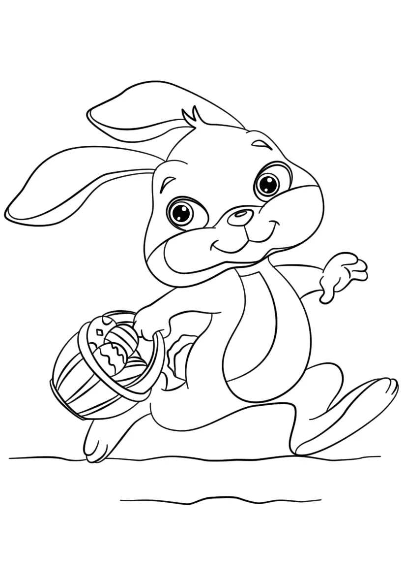 Coloriage Lapin De Pâques Avec Panier Rempli D'Œufs - Pâques à imprimer