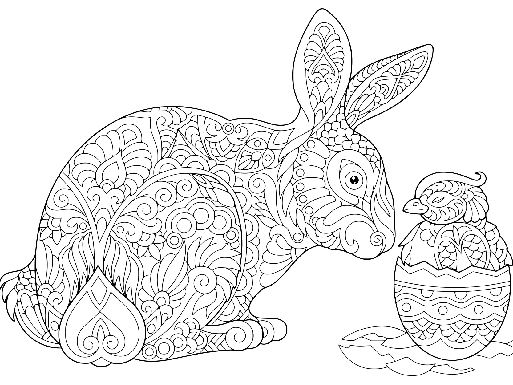 Coloriage Lapin De Pâques Et Œuf Complexe Pour Adulte - Pâques à imprimer