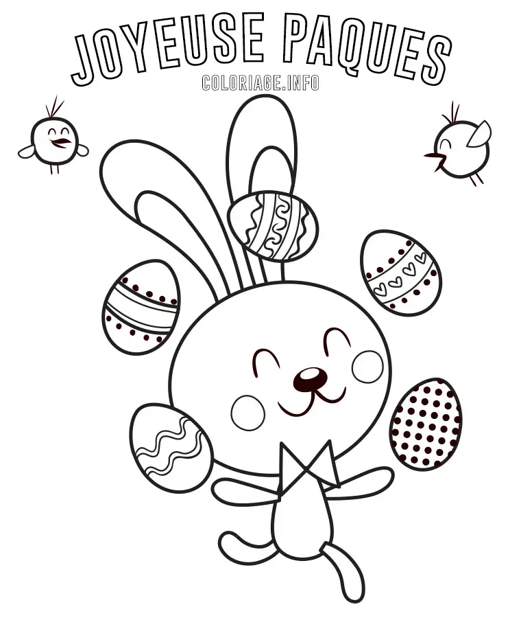 Coloriage Lapin De Pâques Jongleur Œufs - Pâques à imprimer