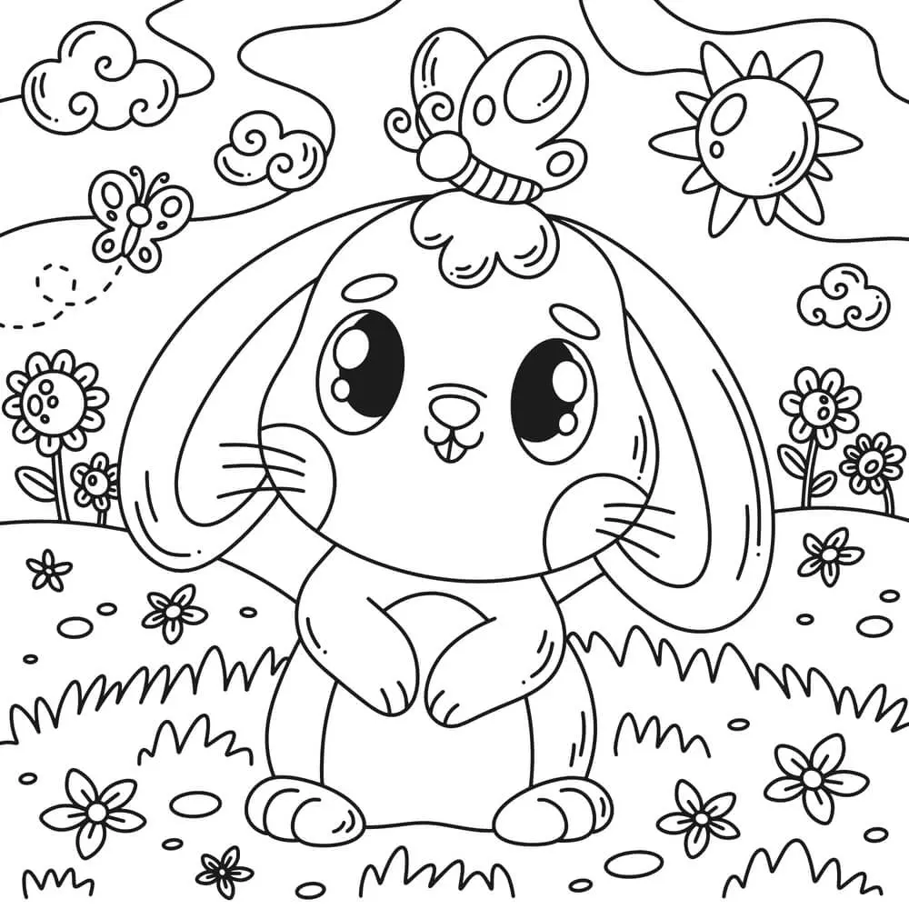 Easter Bunny in Spring coloring page to print