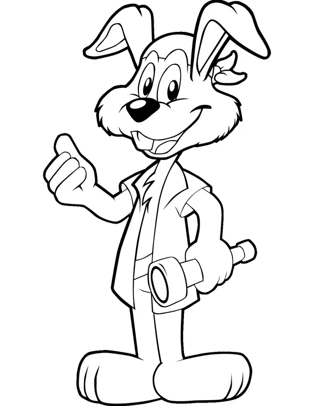 Coloriage Lapin Dessin Anime Cartoon Fait Le Pousse - Lapin à imprimer