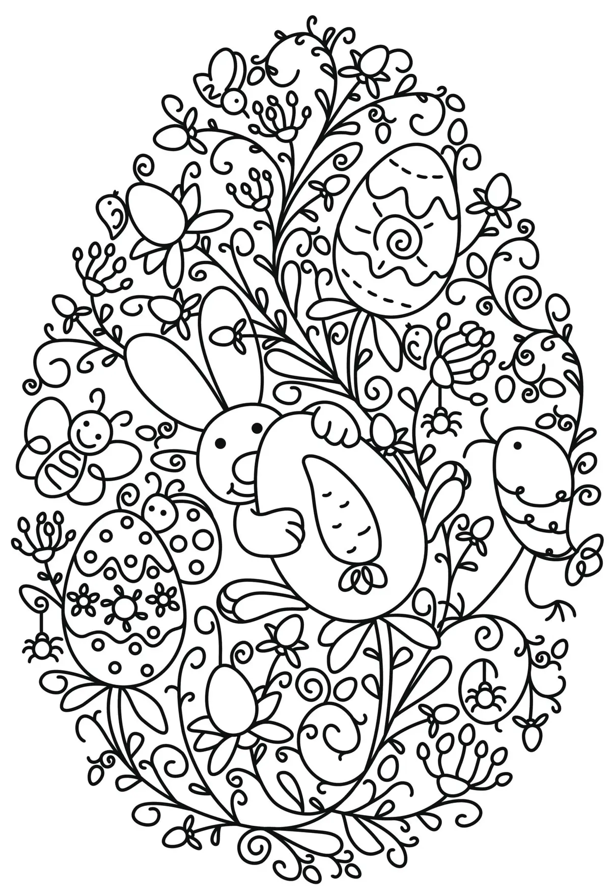Coloriage Lapin Et Œuf De Pâques Fleurs Adulte - Pâques à imprimer
