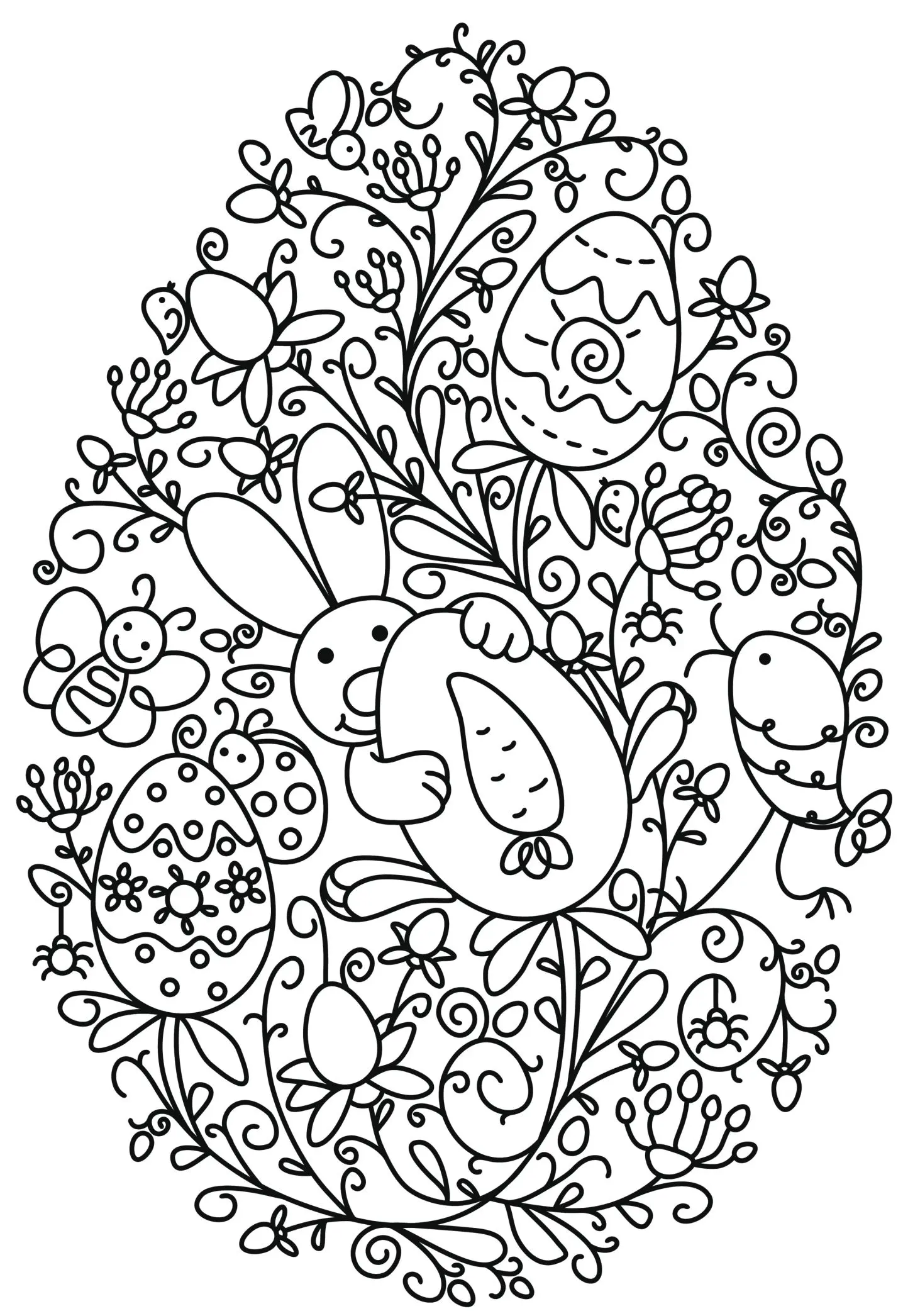 Coloriage Lapin Et Œuf De Pâques Fleurs Adulte - Pâques à imprimer