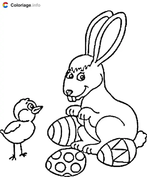 Rabbit and Chick coloring page to print