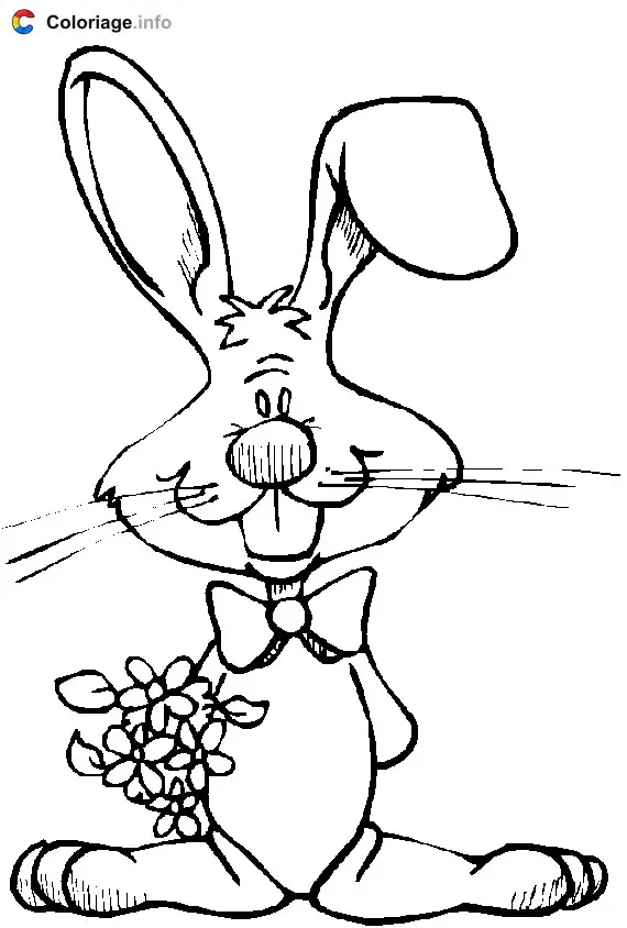 Long-Eared Rabbit with a Bouquet of Flowers coloring page to print