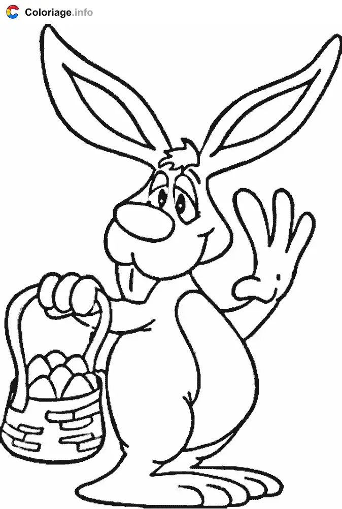 Long-Eared Rabbit with Easter Egg Basket coloring page to print