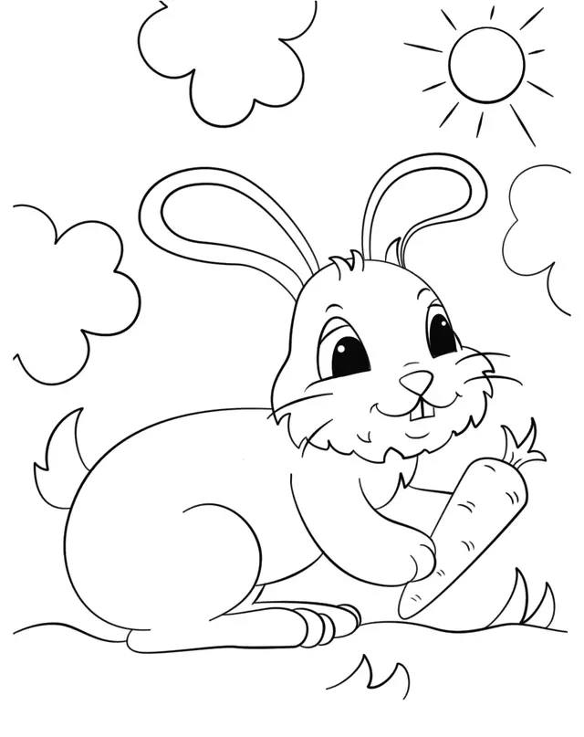 Coloriage Lapin Tenant Une Carotte En Plein Soleil - Lapin à imprimer