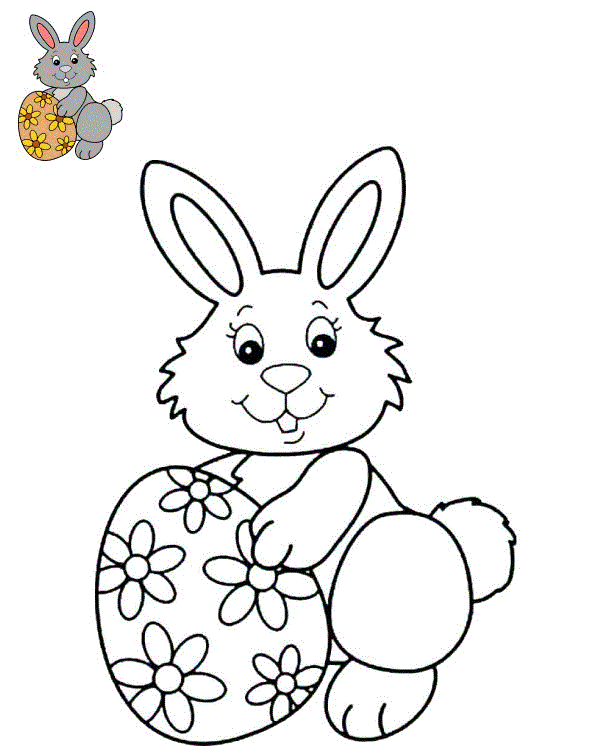 Coloriage Lapine Avec Un Œuf Pâques Decore De Fleurs - Lapin de Pâques à imprimer