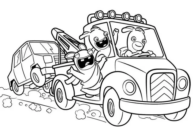 Rabbids Driving a Tow Truck coloring page to print