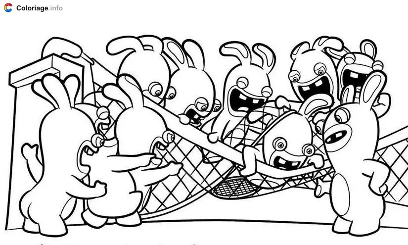 Rabbids Destroying a Tennis Net coloring page to print