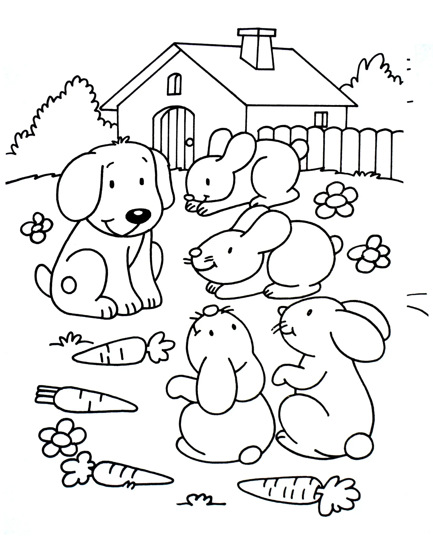 Coloriage Lapins En Compagnie Du Chien - Animaux à imprimer