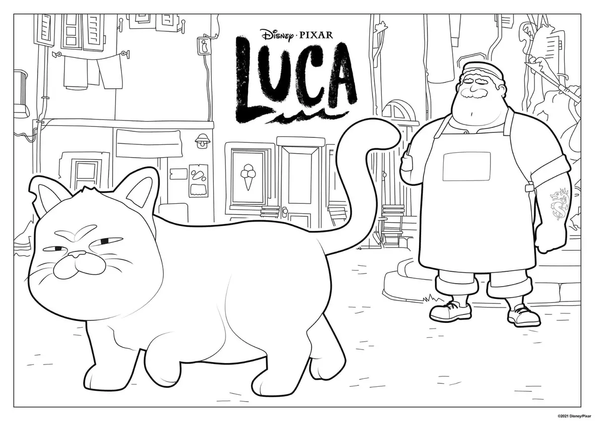 Ausmalbild Die Katze aus Luca – Disney Pixar zum Ausdrucken