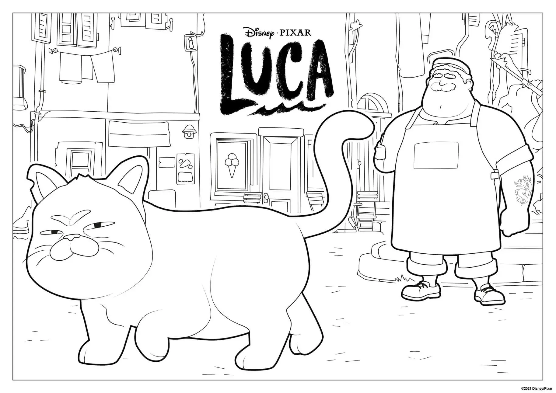 Coloriage Le Chat Du Film De Luca Disney - Luca de Disney Pixar à imprimer
