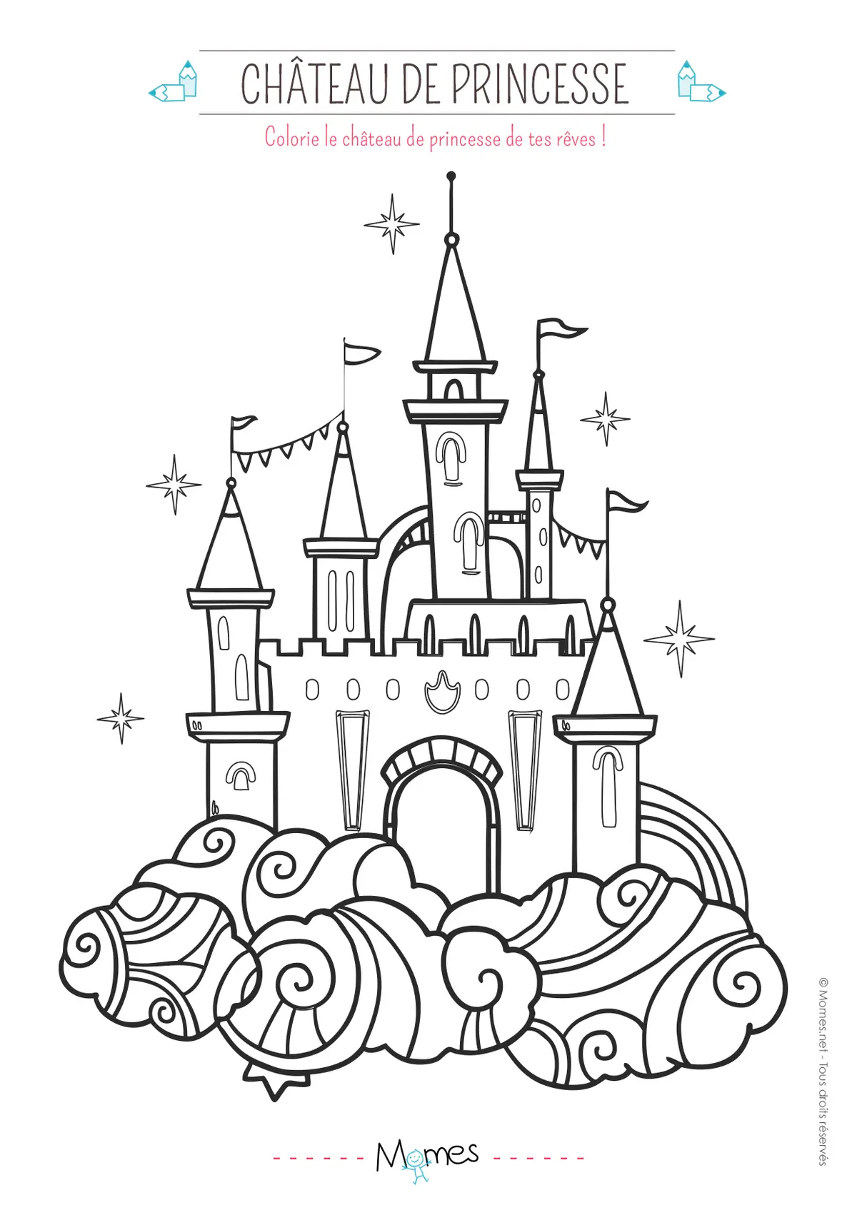 Ausmalbild Prinzessinnen-Schloss zum Ausdrucken