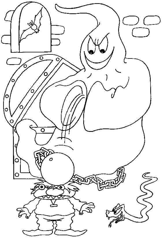 Coloriage Le Fantôme Assomme Un Humain Avec Un Boulet - Halloween fantome à imprimer