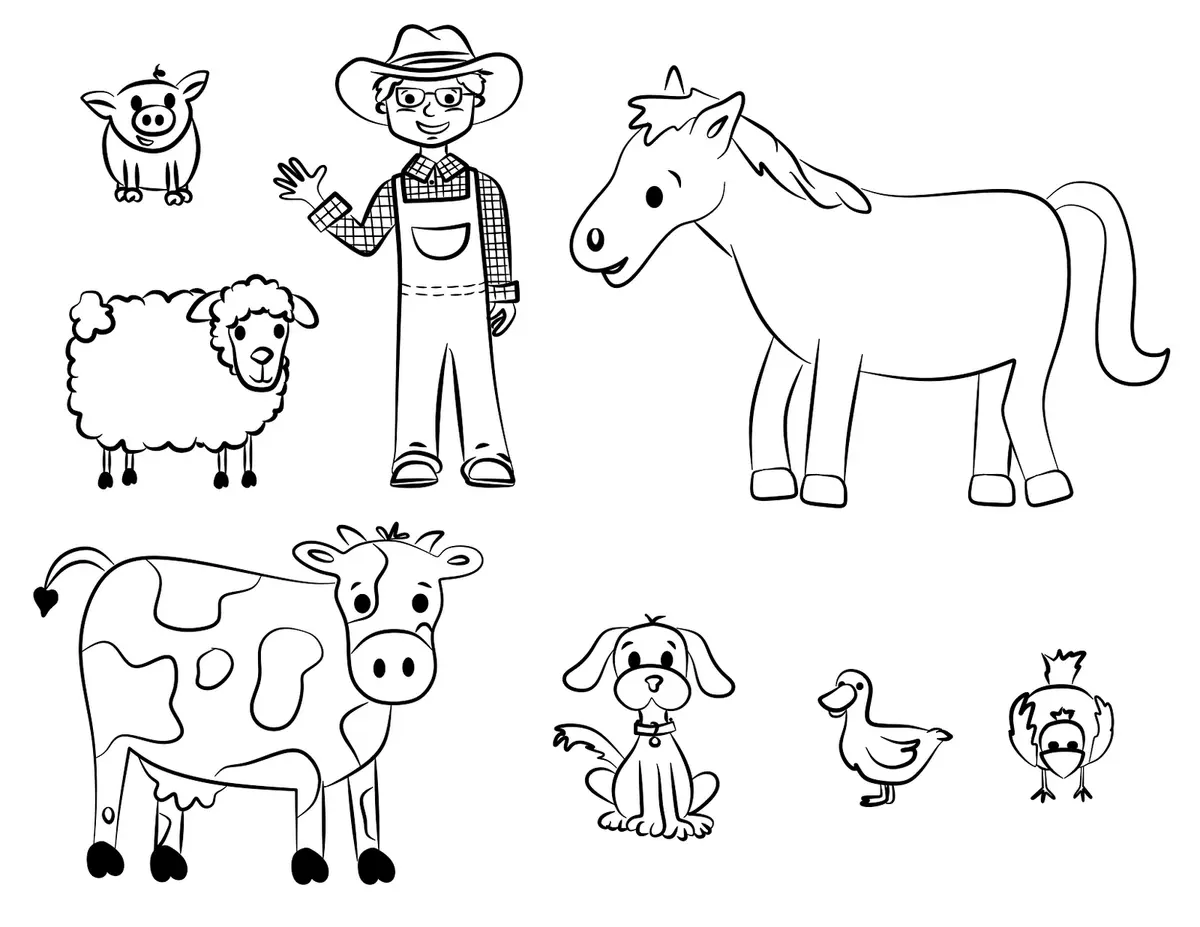 The Farmer and His Animals coloring page to print