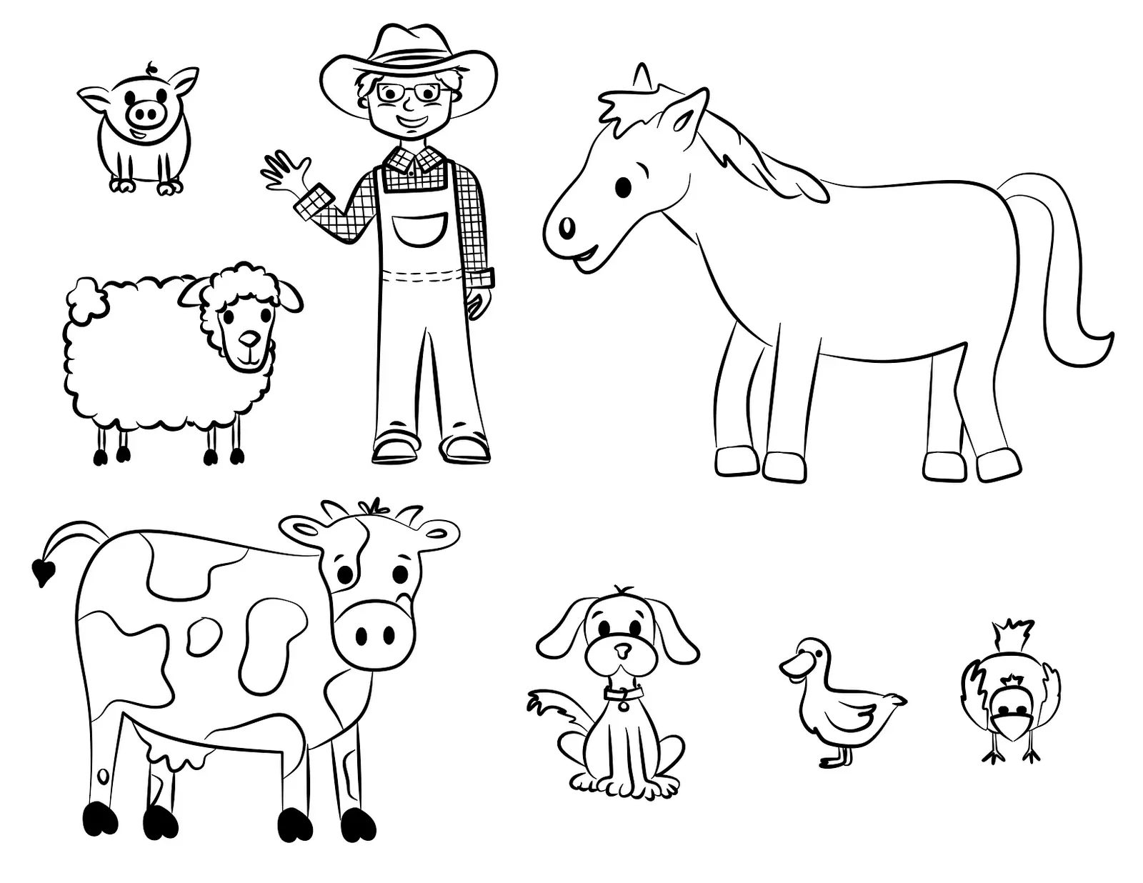 Coloriage Le Fermier Et Ses Animaux - Animaux de la ferme à imprimer
