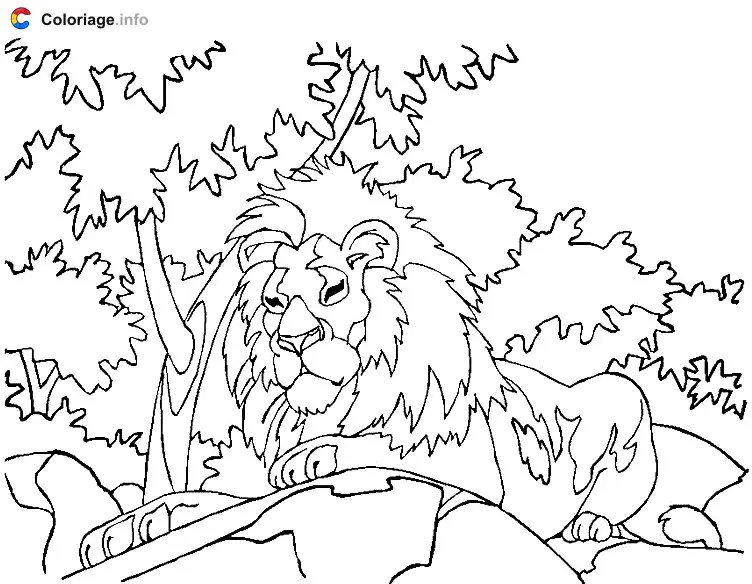 Coloriage Le lion qui domine la plaine - Lion à imprimer