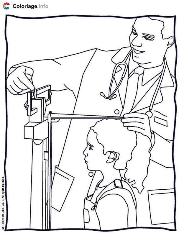 Doctor Measuring a Child's Height coloring page to print