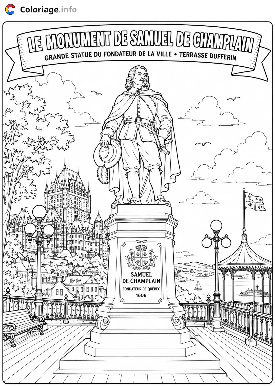 Coloriage Le Monument de Samuel de Champlain Québec - Monuments à imprimer