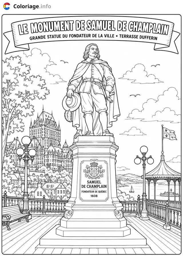 Coloriage Le Monument de Samuel de Champlain Québec - Monuments à imprimer