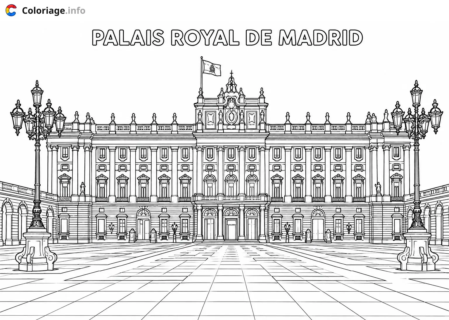 Coloriage Le Palais Royal de Madrid Espagne - Monuments à imprimer