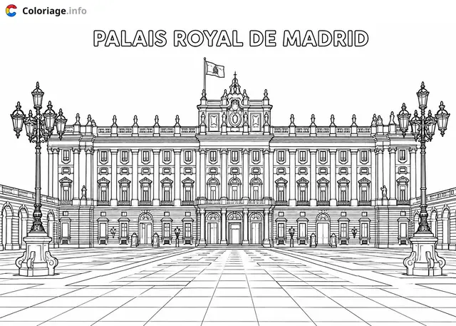 Coloriage Le Palais Royal de Madrid Espagne - Monuments à imprimer