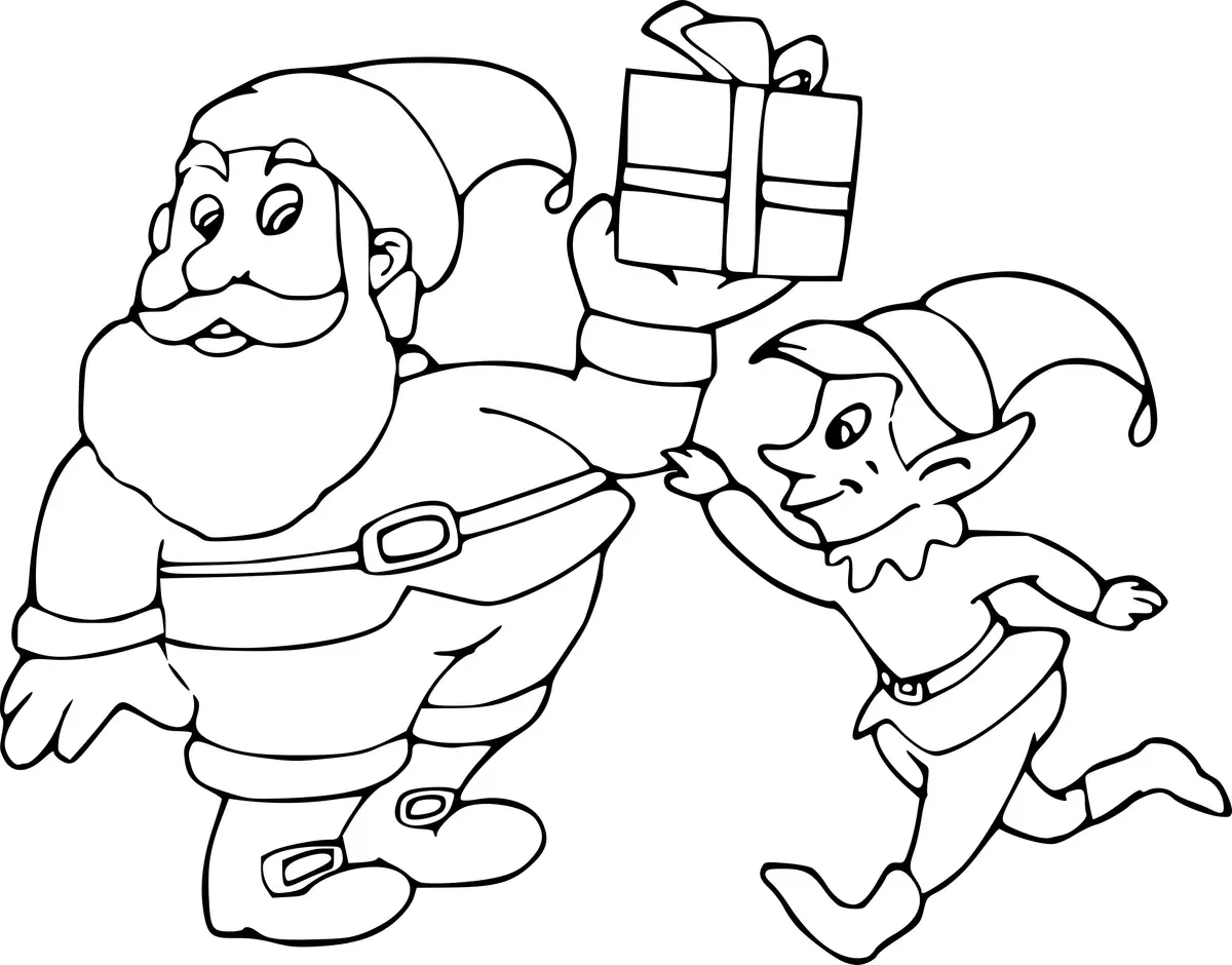 Kleurplaat De Kerstman en de Kerstelf om te printen