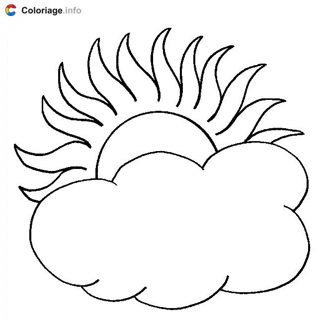 The Sun Hiding Behind a Cloud coloring page to print