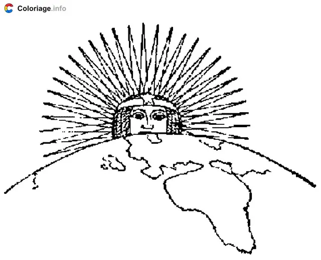 Coloriage Le soleil se lève sur la Terre - Soleil à imprimer