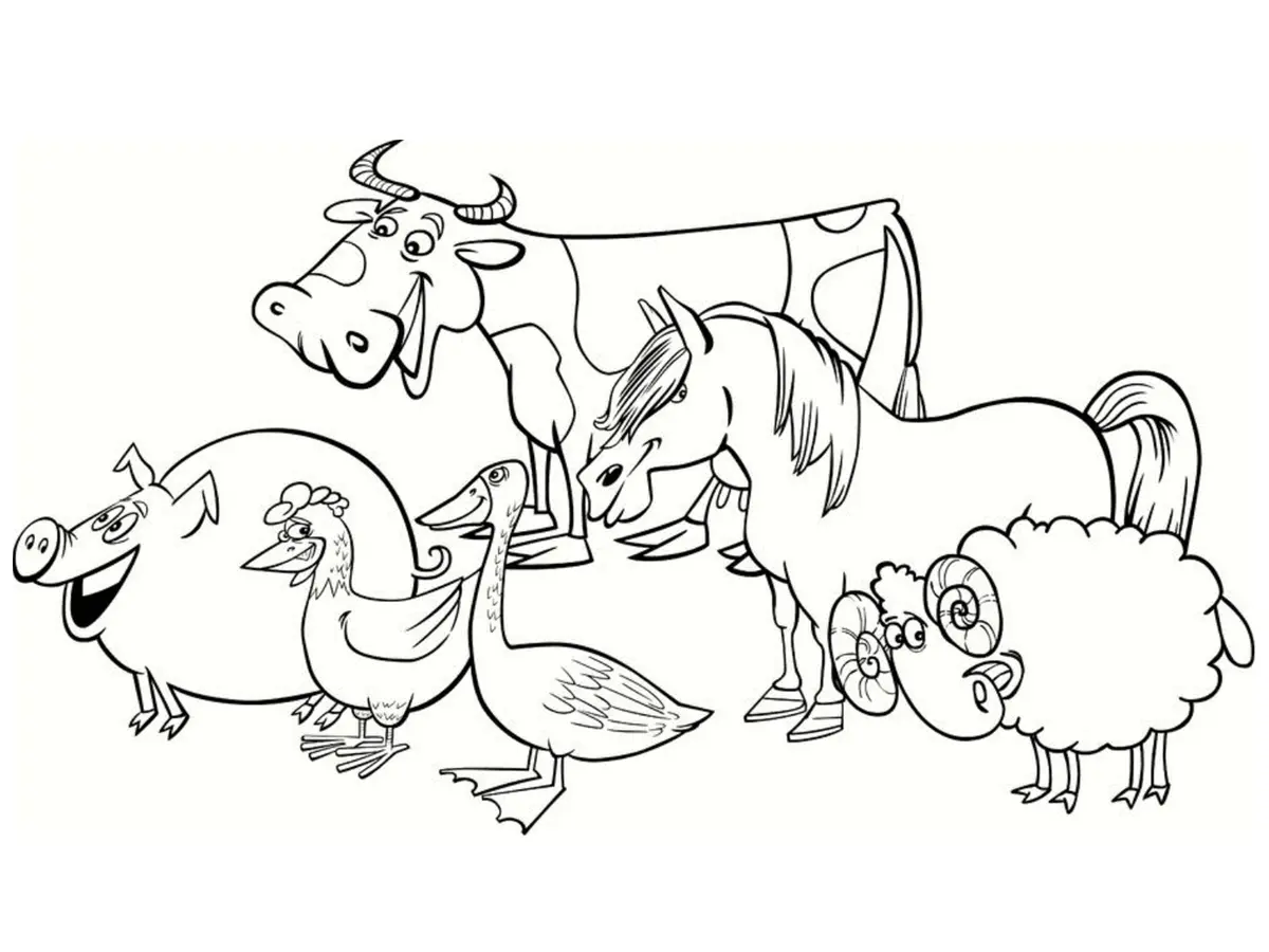 Smiling Farm Animals coloring page to print
