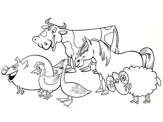 Smiling Farm Animals coloring page to print