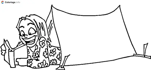 Coloriage Lecture dans une tente - Camping à imprimer