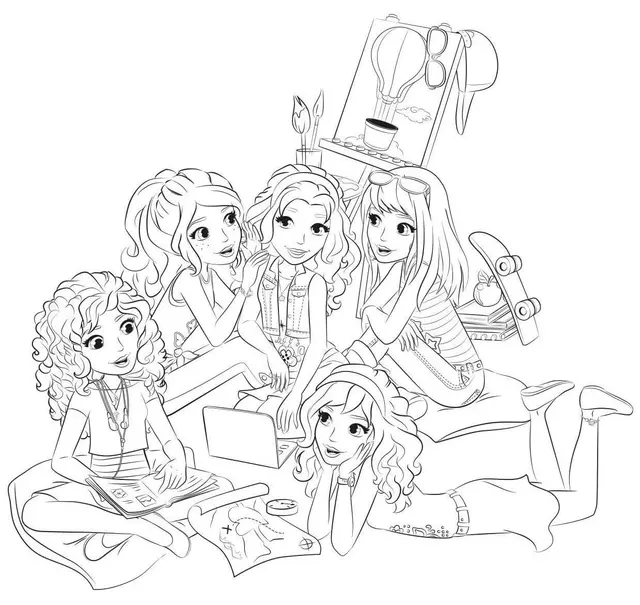 Dibujo de Lego Friends Noche de Chicas para colorear