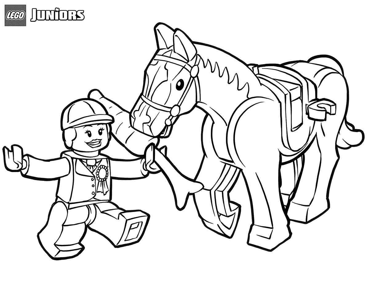 Coloriage Lego Horse And Lego Woman - Lego junior à imprimer