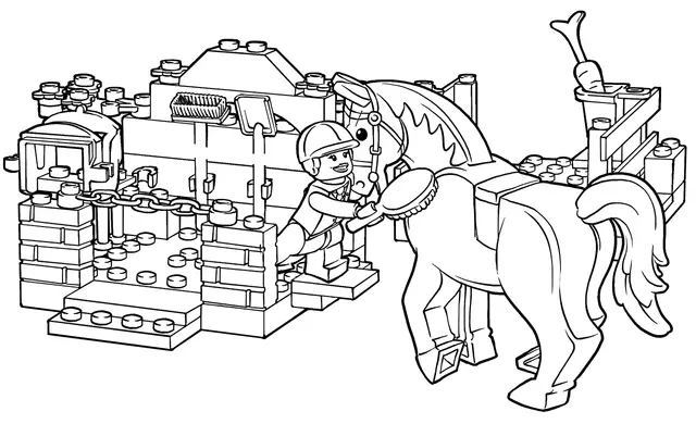 Coloriage Lego Horse Grooming - Lego junior à imprimer